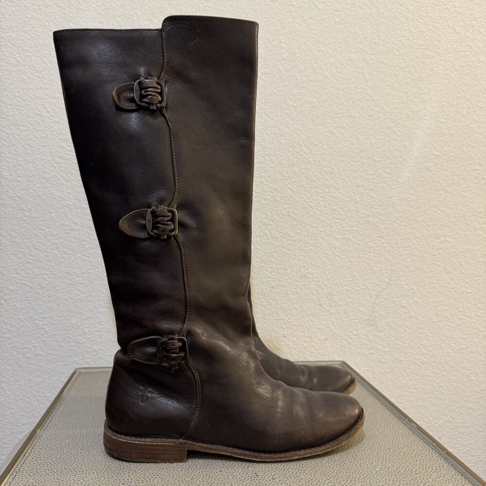 FRYE Women Riding Boots Paige Tall Buckle 7 B Brown 16 Knee-High Leather 77066